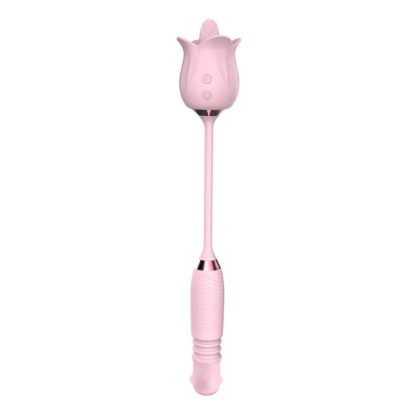 3-in-1 Blooming Rose Vibrator with Rotating Tongue and Thrusting Pearls - HeartCaptor