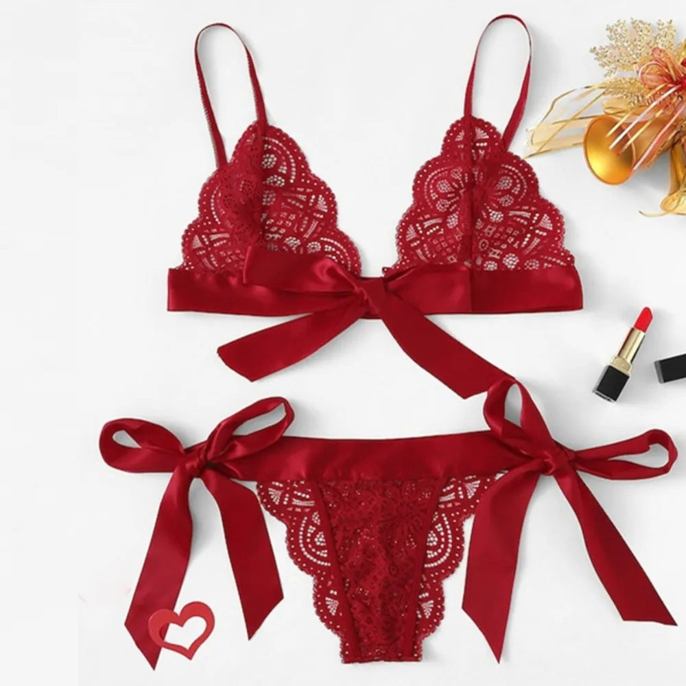 Red Lace Bra and Panties Set - HeartCaptor