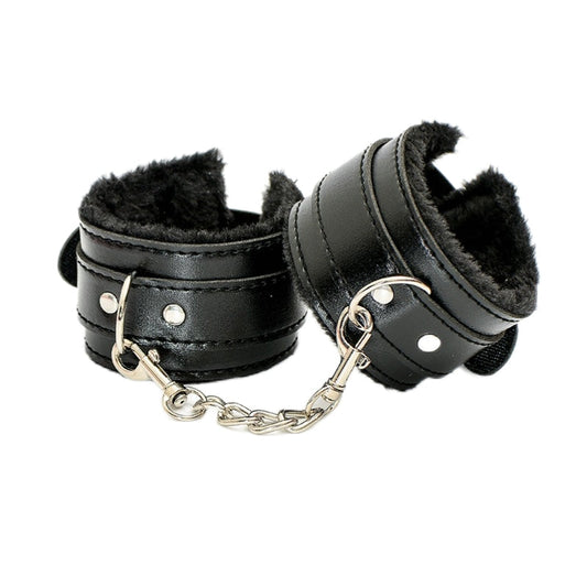 Plush and PU Leather Adjustable Handcuffs & Ankle Cuffs for Couples' Intimate Play