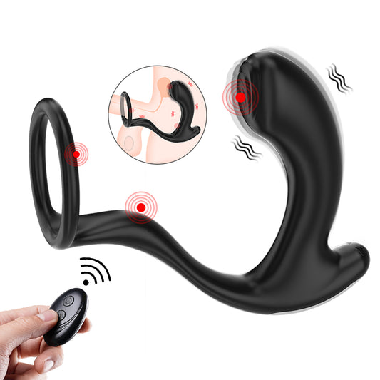 Wireless Prostate Massager with Vibrating Penis Ring for Men