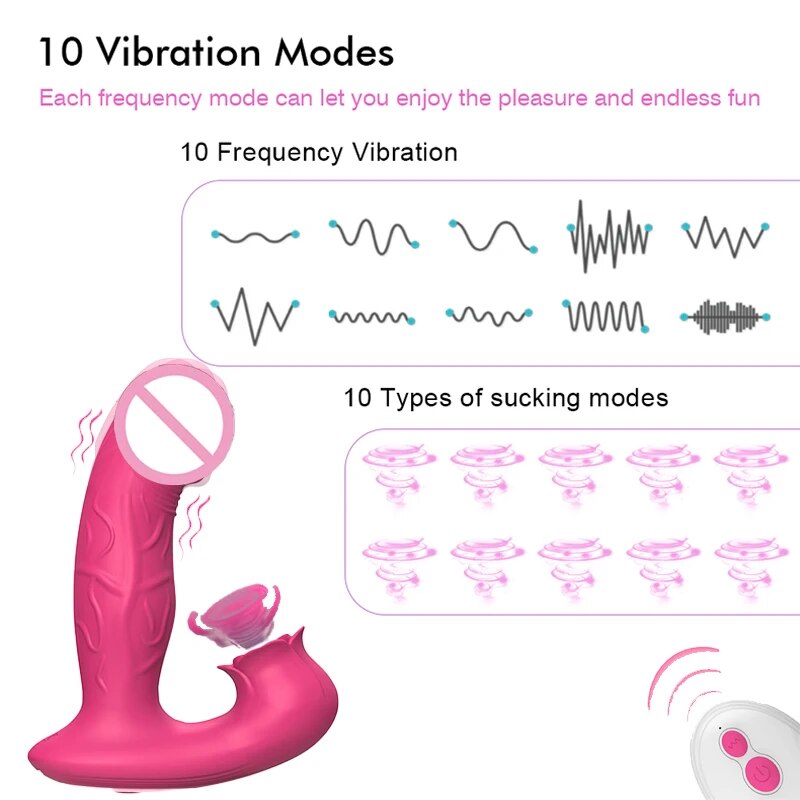 Remote Control Thrusting Telescopic Vibrator with Clitoral Sucking Stimulator - HeartCaptor