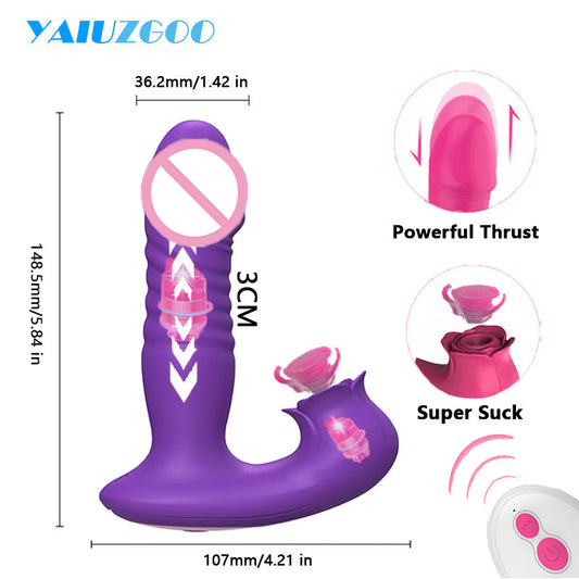 Remote Control Thrusting Telescopic Vibrator with Clitoral Sucking Stimulator - HeartCaptor