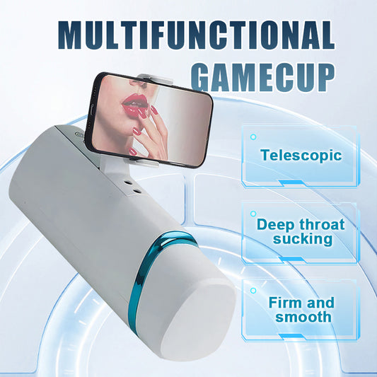 Gamecup Plus: 高度な加熱突き上げ振動ペニスストローカー、電話ホルダー付き