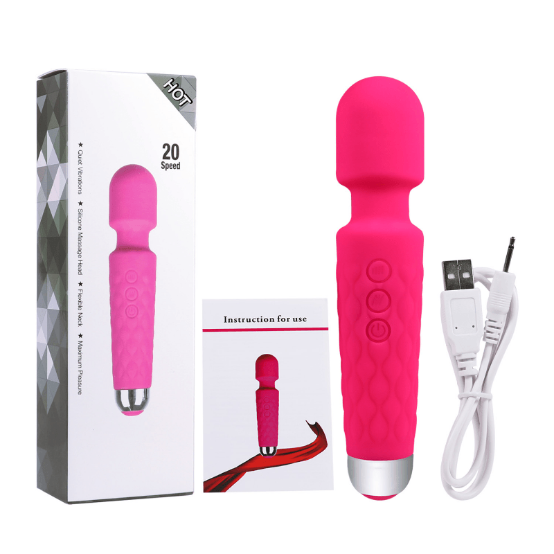 Silicone Vibrator Wand Massager with 20 Intense Frequency Modes - HeartCaptor