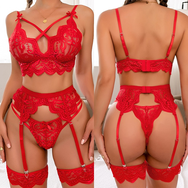 Floral Lace Transparent Lingerie Set for Women - HeartCaptor