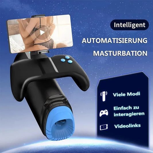 Electric Male Masturbator with Cell Phone Holder and Handle - HeartCaptor