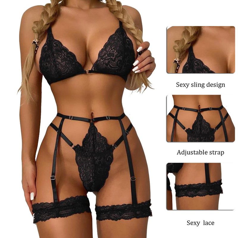 Floral Lace Transparent Lingerie Set for Women - HeartCaptor