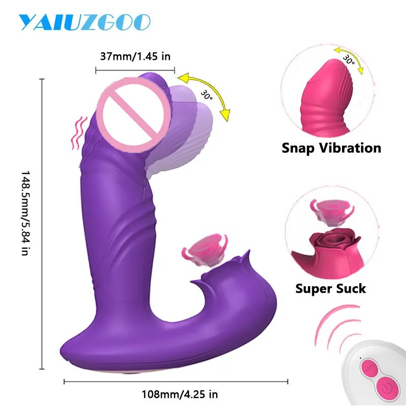 Remote Control Thrusting Telescopic Vibrator with Clitoral Sucking Stimulator - HeartCaptor