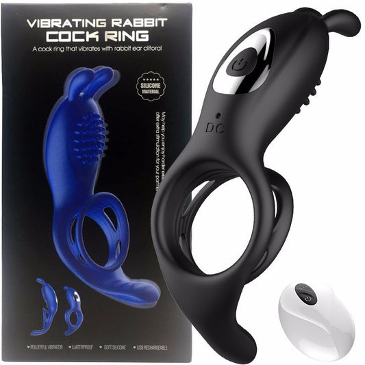 9-Frequency Vibrating Cock Ring with Rabbit Ears for Enhanced Pleasure