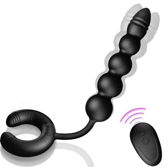 Advanced Prostate Massager with Vibrating Beads and Cock Ring for Couples