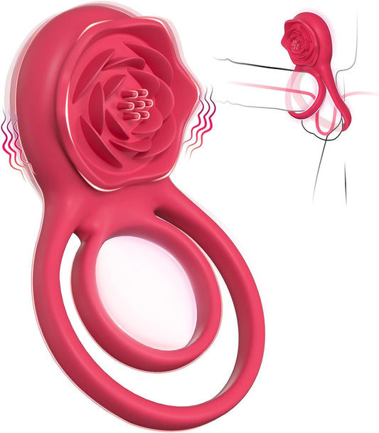 Silicone Vibrating Cock Ring with Rose Clitoral Stimulator