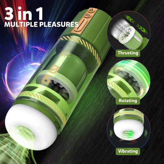 3-in-1 Thrusting Rotating Vibrating Male Stroker for Intimate Pleasure