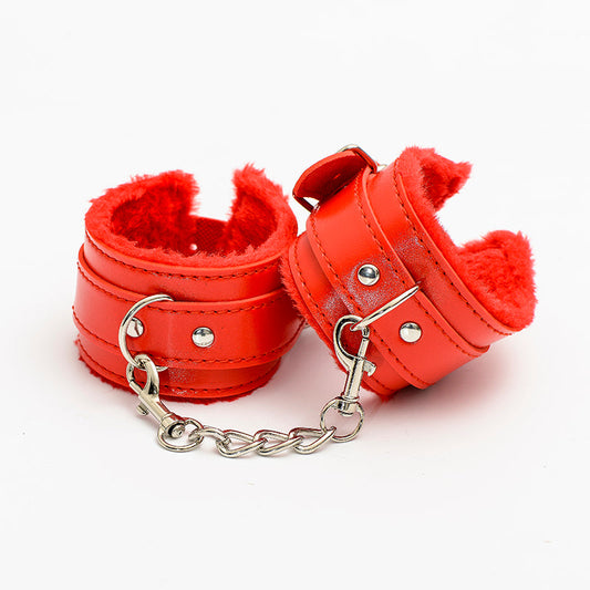 Plush and PU Leather Adjustable Handcuffs & Ankle Cuffs for Couples' Intimate Play