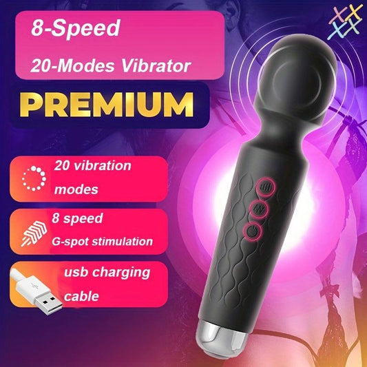 Silicone Vibrator Wand Massager with 20 Intense Frequency Modes - HeartCaptor