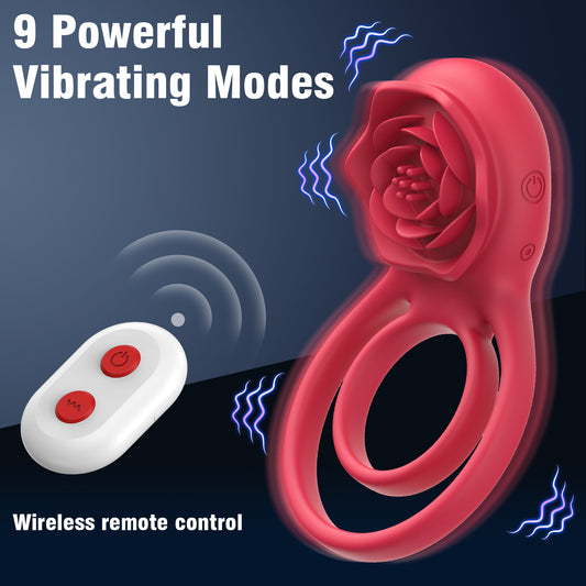 Elegant Rose-Shaped Clit Stimulator and Vibrating Cock Ring for Couples