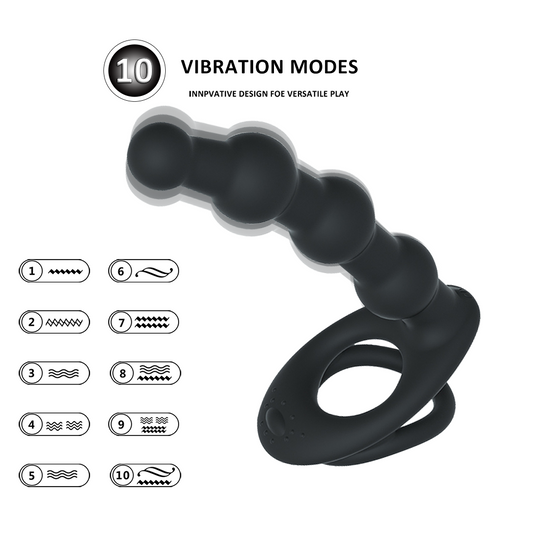 Advanced Dual Cock Rings Set with Remote Control and Anal Beads