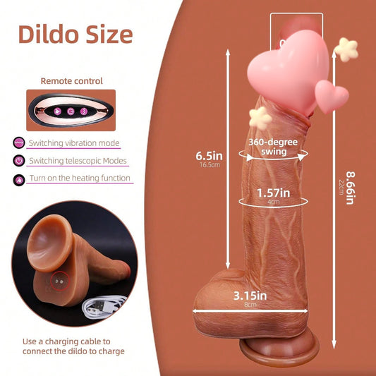 Silicone Thrusting Dildo Vibrator with Heating and Rotating