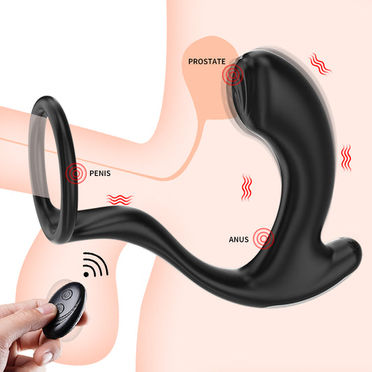 Wireless Prostate Massager with Vibrating Penis Ring for Men