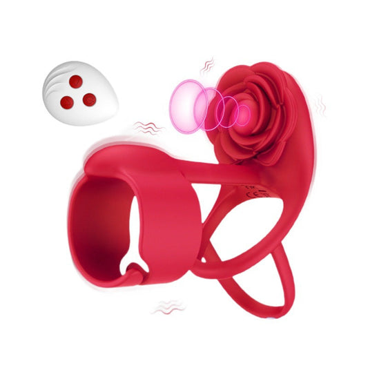 Rose Vibrating Penis Ring with Remote Control and Dual Motors