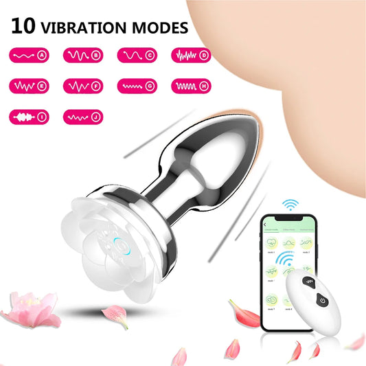 Heart-Shaped App-Controlled Metal Anal Plug for Couples