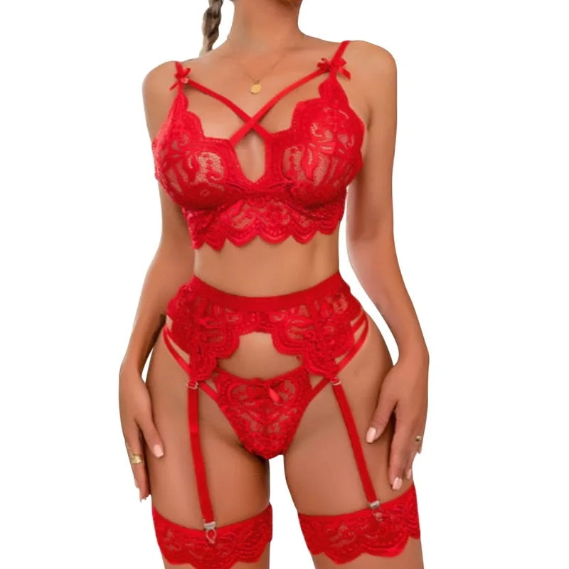 Floral Lace Transparent Lingerie Set for Women - HeartCaptor