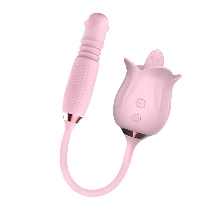 3-in-1 Blooming Rose Vibrator with Rotating Tongue and Thrusting Pearls - HeartCaptor