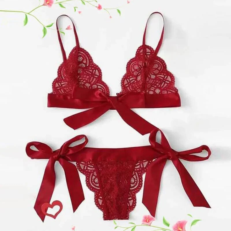 Red Lace Bra and Panties Set - HeartCaptor