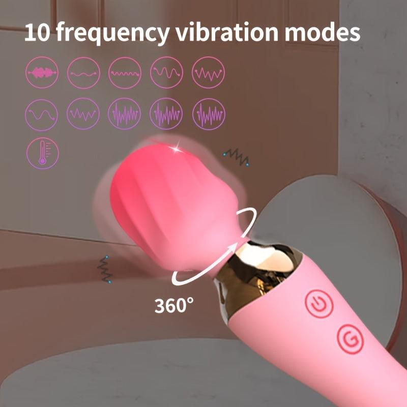 10-Frequency AV Stick Clitoral Stimulator Vibrator with 360° Rotating Head - HeartCaptor