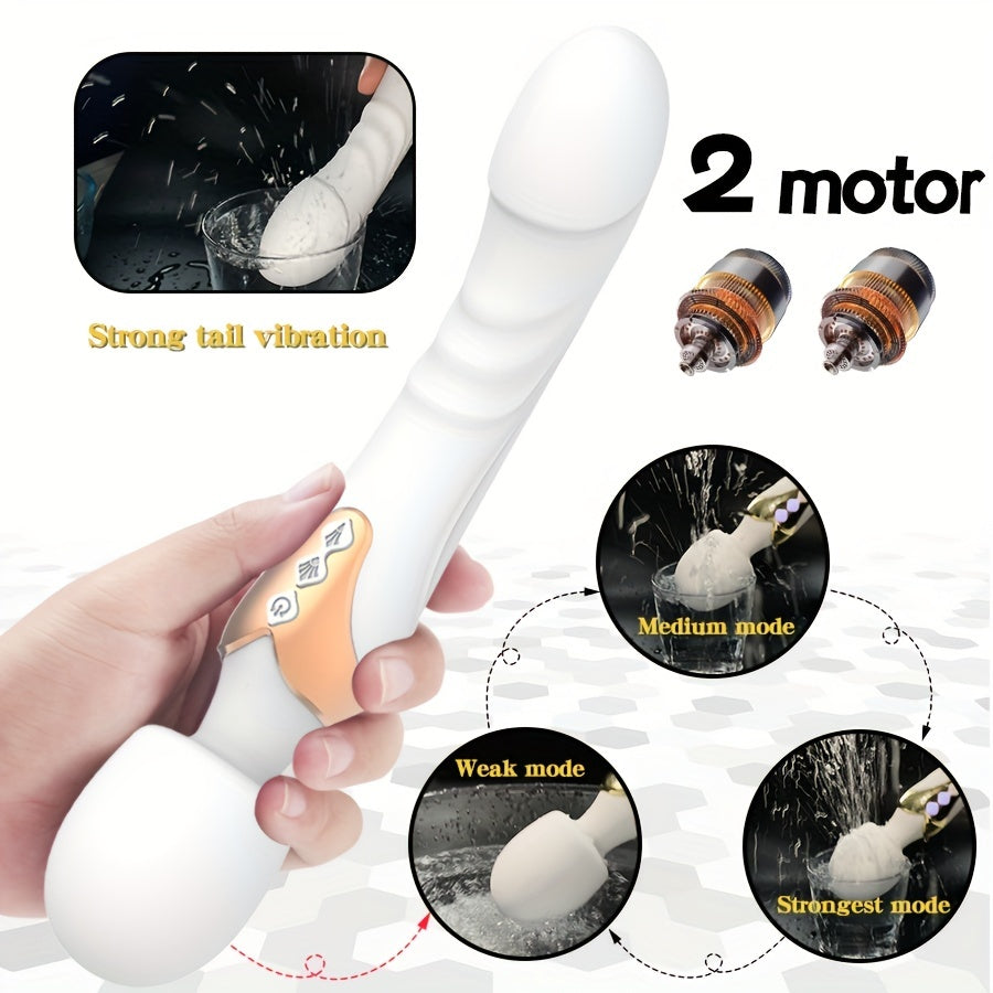 Large Size Dual Motor Silicone Wand G-Spot Massager 10 Modes Sex Toy For Couple - HeartCaptor