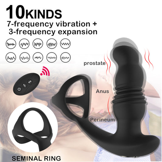 Silicone Telescopic Vibrating Cock Ring Set with Remote Control