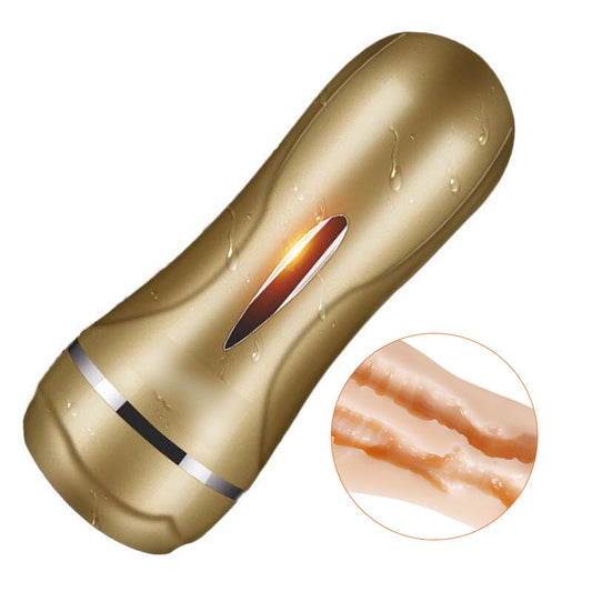 Golden Dual-Channel TPE Masturbation Cup for Enhanced Pleasure