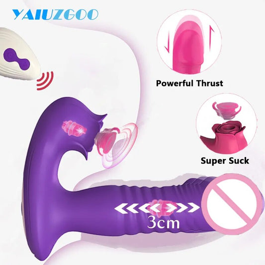 Remote Control Thrusting Telescopic Vibrator with Clitoral Sucking Stimulator - HeartCaptor