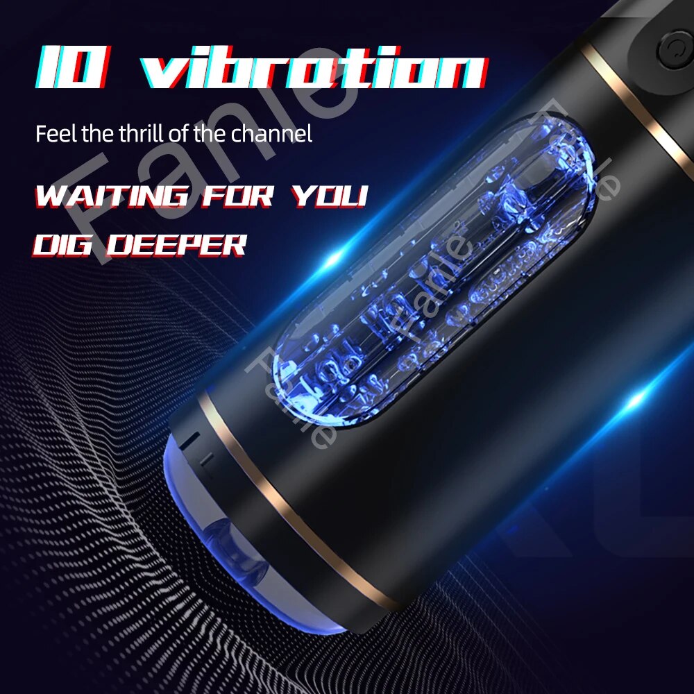 10 Mode Vibrating Male Masturbator Cup with Squeezable Pocket Pussy - HeartCaptor