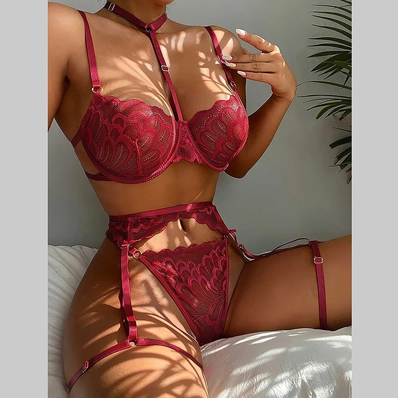 Floral Lace Transparent Lingerie Set for Women - HeartCaptor