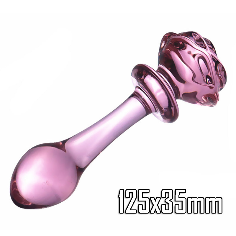 Clear Pink Rose Glass Butt Plug & Dildo - HeartCaptor