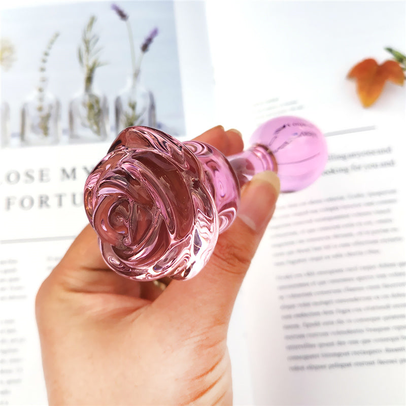 Clear Pink Rose Glass Butt Plug & Dildo - HeartCaptor