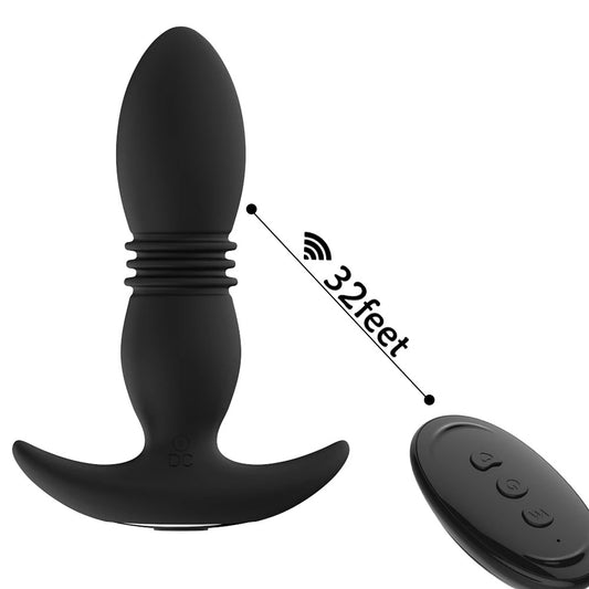 Silicone Remote Control Vibrating & Thrusting Anal Plug - HeartCaptor