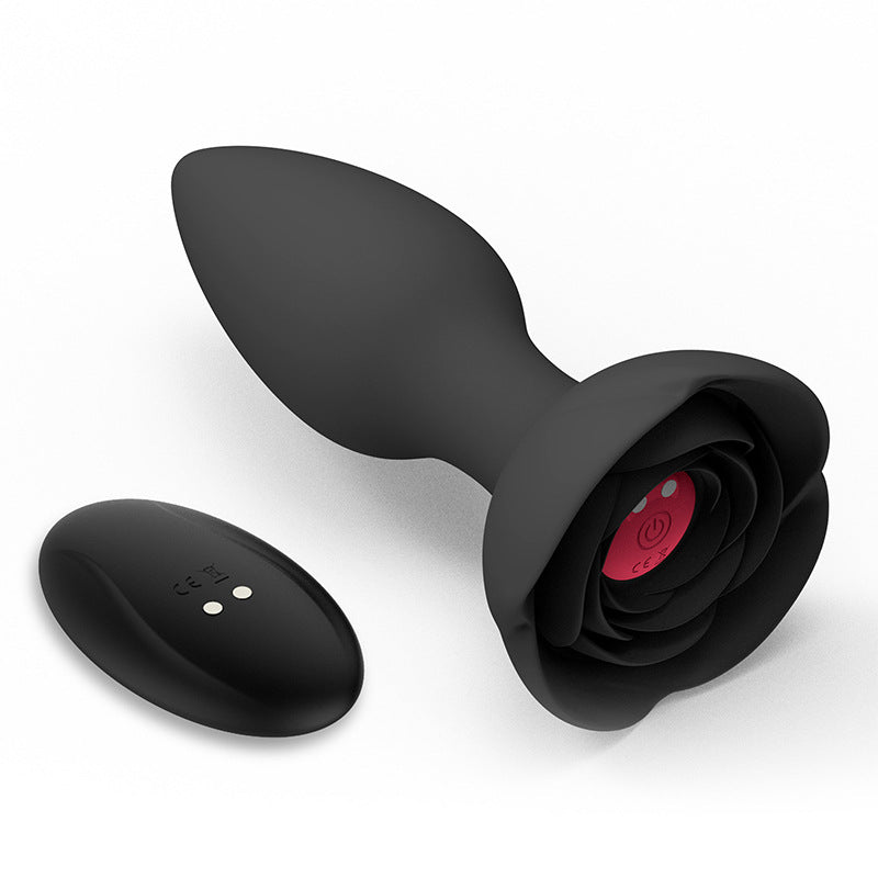 Silicone Rose Butt Plug with Remote Control Vibrator - HeartCaptor