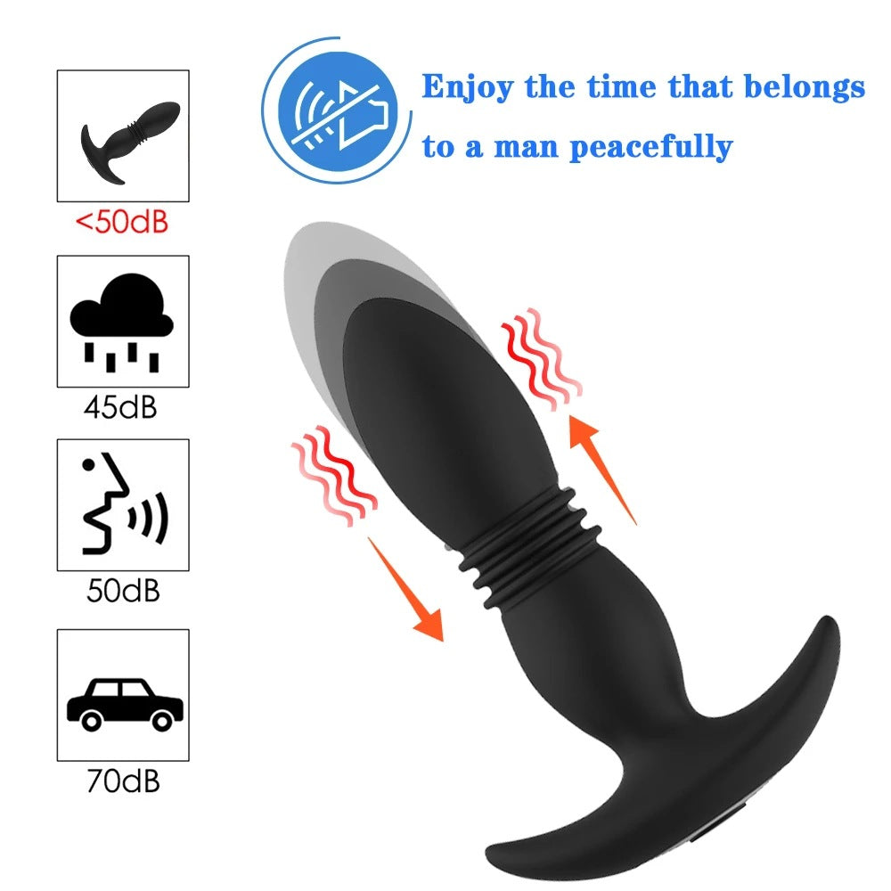 Silicone Remote Control Vibrating & Thrusting Anal Plug - HeartCaptor