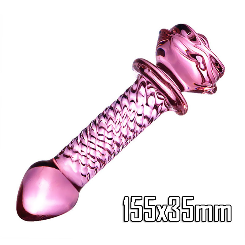 Clear Pink Rose Glass Butt Plug & Dildo - HeartCaptor