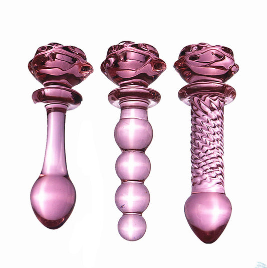 Clear Pink Rose Glass Butt Plug & Dildo - HeartCaptor