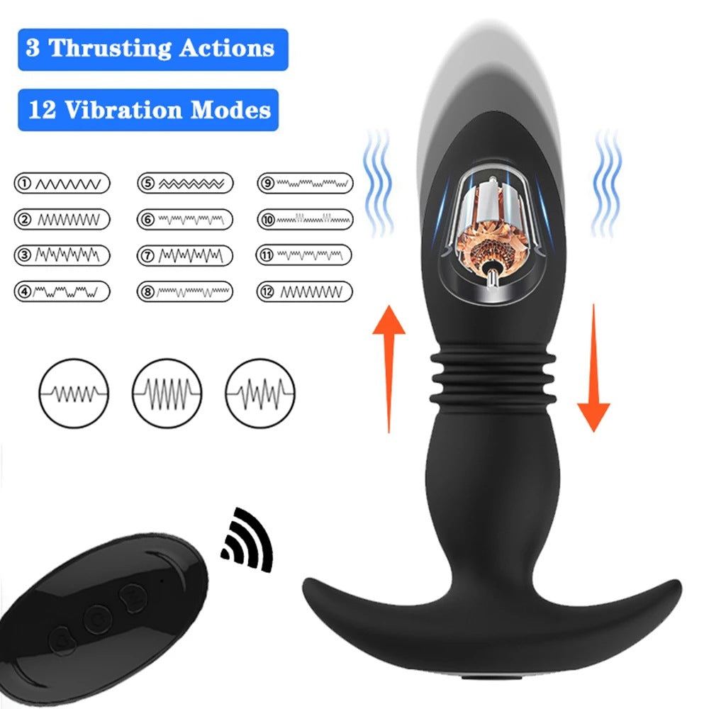 Silicone Remote Control Vibrating & Thrusting Anal Plug - HeartCaptor