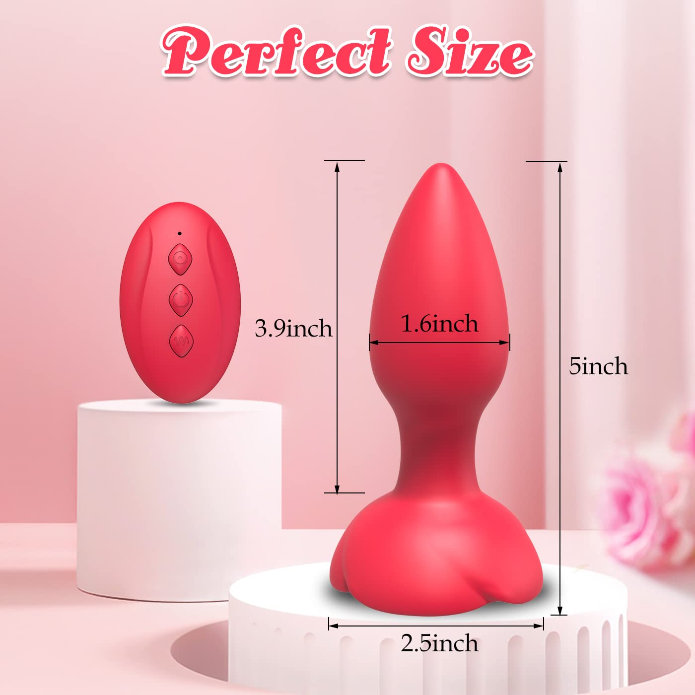 Silicone Rose Butt Plug with Remote Control Vibrator - HeartCaptor