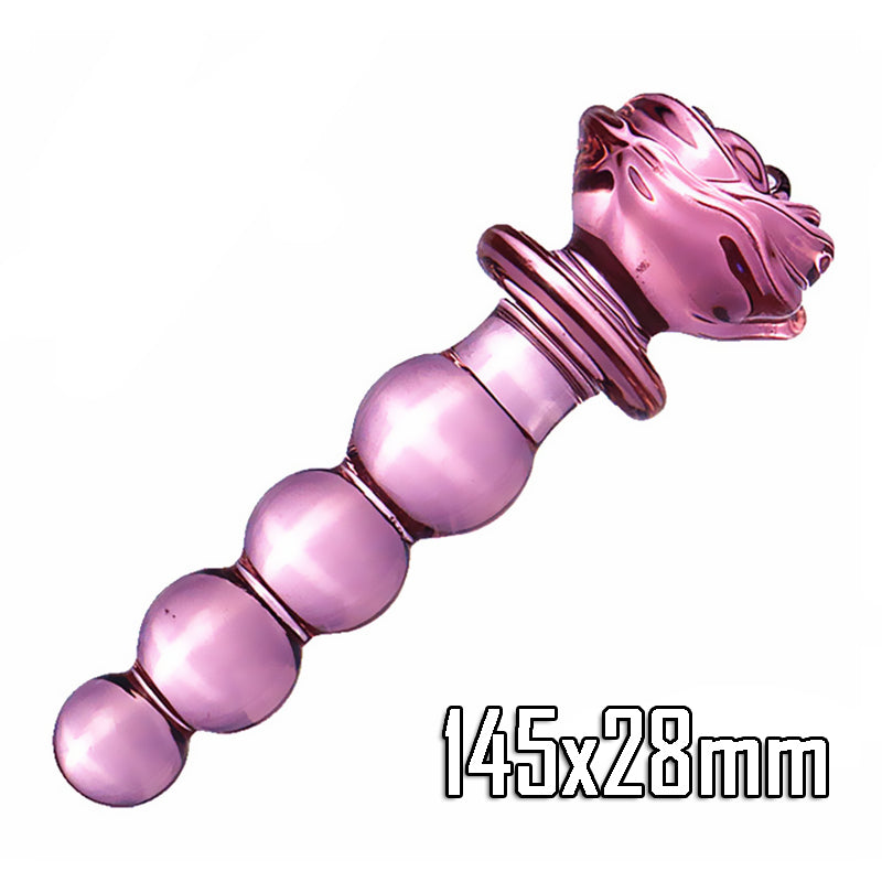 Clear Pink Rose Glass Butt Plug & Dildo - HeartCaptor