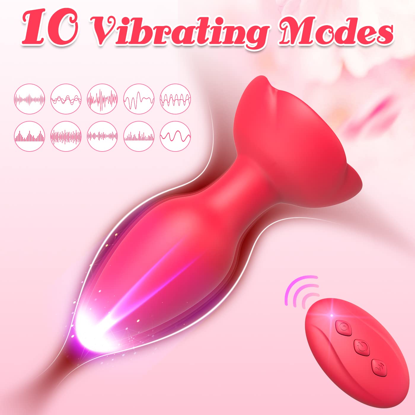 Silicone Rose Butt Plug with Remote Control Vibrator - HeartCaptor