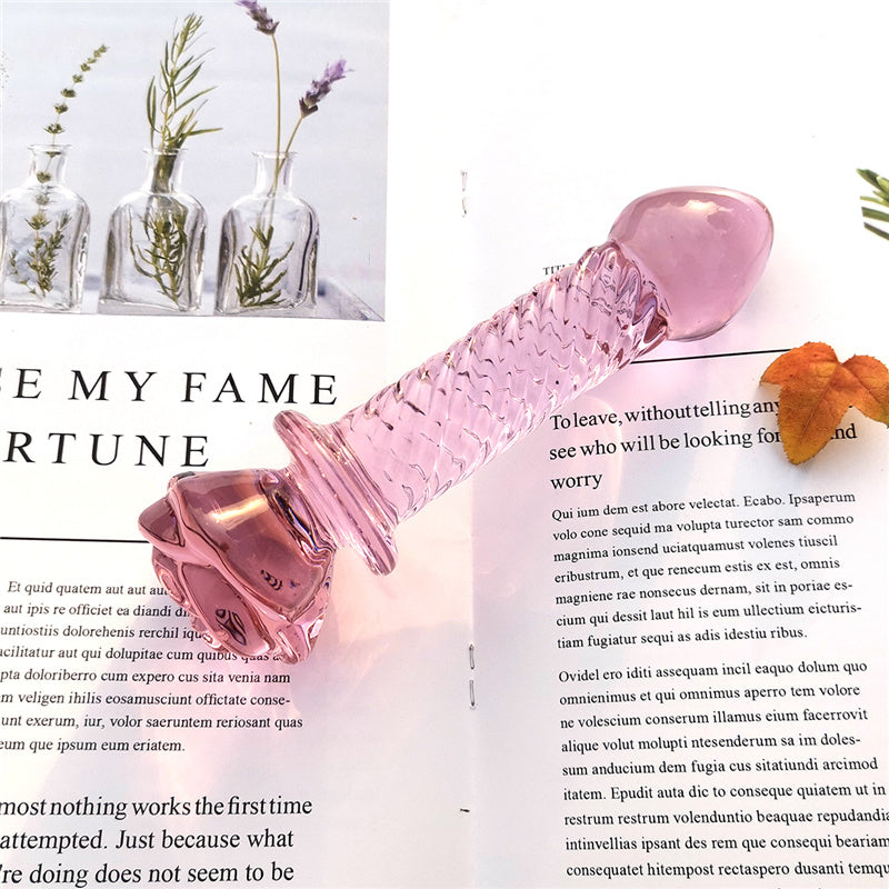 Clear Pink Rose Glass Butt Plug & Dildo - HeartCaptor